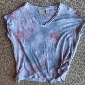 Cynthia Rowley 100% Linen Slub Knit Tie Dye V-Neck Tee, size L.